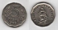 Аргентина 5 песо 1963г. Фрегат «Президент Сармьенто»