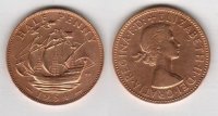 Великобритания ½ пенни 1954г. Галеон «Золотая лань»